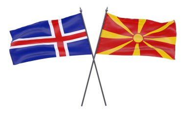 İzlanda, Makedonya, iki beyaz arka plan üzerinde izole bayrakları geçti. 3D görüntü