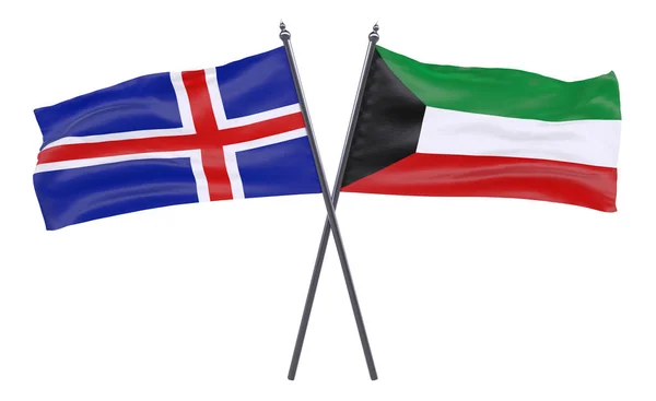 Islandia Kuwait Dos Banderas Cruzadas Aisladas Sobre Fondo Blanco Imagen —  Fotos de Stock