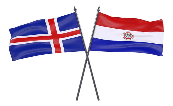 Ισλανδία Και Παραγουάη Δύο Διέσχισε Σημαίες Που Απομονώνονται Λευκό Φόντο — Φωτογραφία Αρχείου