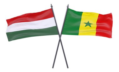 Macaristan ve Senegal, iki beyaz arka plan üzerinde izole bayrakları geçti. 3D görüntü