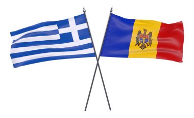 Yunanistan ve Moldova, iki beyaz arka plan üzerinde izole bayrakları geçti. 3D görüntü
