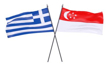 Yunanistan ve Singapur, iki beyaz arka plan üzerinde izole bayrakları geçti. 3D görüntü