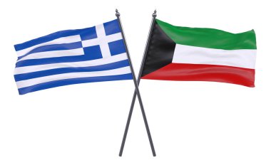 Yunanistan ve Kuveyt, iki beyaz arka plan üzerinde izole bayrakları geçti. 3D görüntü