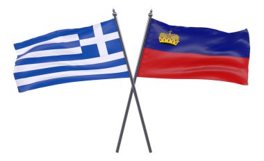 Yunanistan ve Liechtenstein, iki beyaz arka plan üzerinde izole bayrakları geçti. 3D görüntü