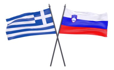 Yunanistan ve Slovenya, iki beyaz arka plan üzerinde izole bayrakları geçti. 3D görüntü