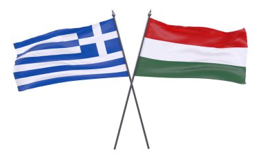 Yunanistan ve Macaristan, iki beyaz arka plan üzerinde izole bayrakları geçti. 3D görüntü