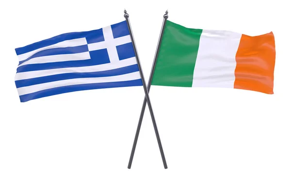 Ελλάδα Και Ιρλανδία Δύο Διέσχισε Σημαίες Που Απομονώνονται Λευκό Φόντο — Φωτογραφία Αρχείου