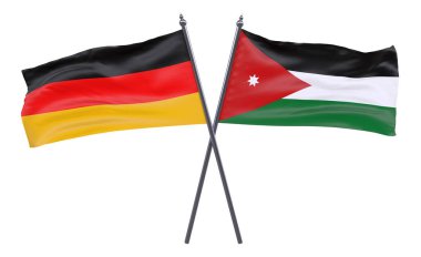 Almanya ve Ürdün, iki beyaz arka plan üzerinde izole bayrakları geçti. 3D görüntü