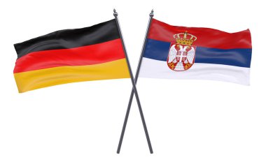 Almanya ve Sırbistan, iki beyaz arka plan üzerinde izole bayrakları geçti. 3D görüntü