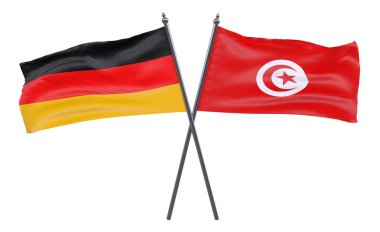 Almanya ve Tunus, iki beyaz arka plan üzerinde izole bayrakları geçti. 3D görüntü