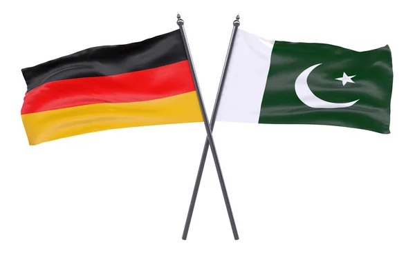 Tyskland Och Pakistan Två Korsade Flaggor Isolerad Vit Bakgrund Bild — Stockfoto