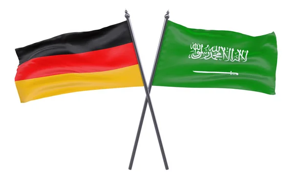 Deutschland Und Saudi Arabien Zwei Gekreuzte Flaggen Isoliert Auf Weißem — Stockfoto