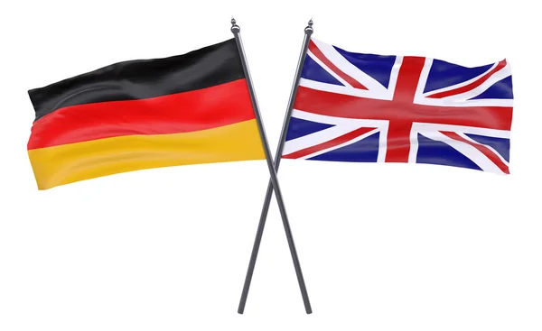 Německo Velká Británie Dva Překřížené Příznaky Izolované Bílém Pozadí Obrázek — Stock fotografie