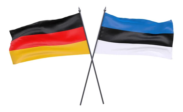 Alemania Estonia Dos Banderas Cruzadas Aisladas Sobre Fondo Blanco Imagen — Foto de Stock