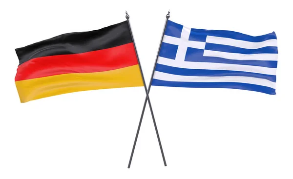 Tyskland Och Grekland Två Korsade Flaggor Isolerad Vit Bakgrund Bild — Stockfoto