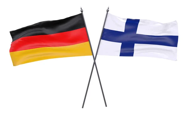 Německo Finsko Dva Překřížené Příznaky Izolované Bílém Pozadí Obrázek — Stock fotografie
