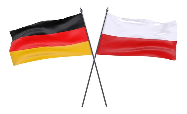 Niemcy Polska Dwa Skrzyżowane Flagi Białym Tle Obraz — Zdjęcie stockowe