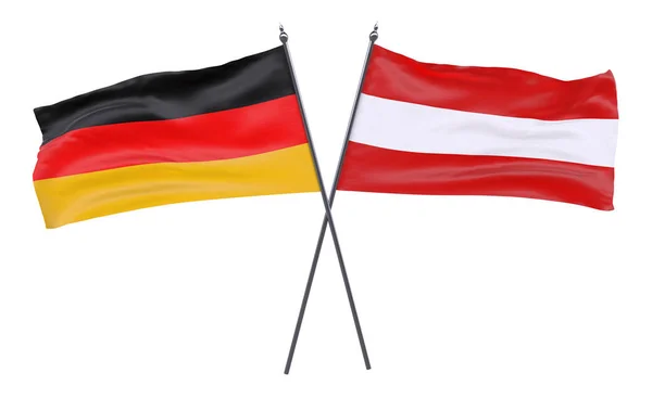 Deutschland Und Österreich Zwei Gekreuzte Flaggen Isoliert Auf Weißem Hintergrund — Stockfoto