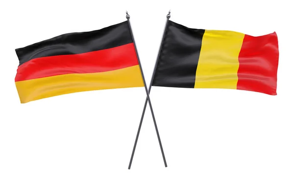 Germany Belgium Two Crossed Flags Isolated White Background Image — Stock Photo, Image