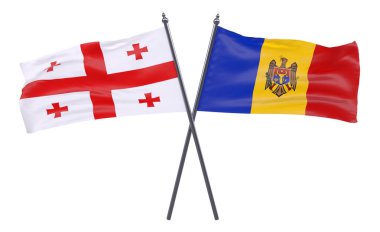 Gürcistan ve Moldova, iki beyaz arka plan üzerinde izole bayrakları geçti. 3D görüntü
