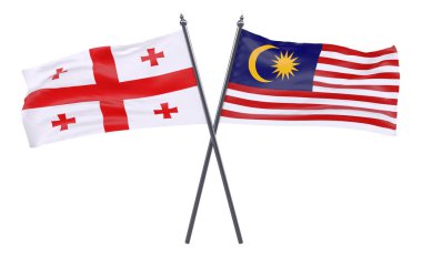 Gürcistan ve Malezya, iki beyaz arka plan üzerinde izole bayrakları geçti. 3D görüntü