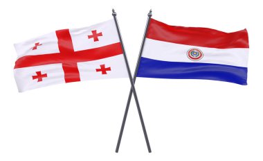 Gürcistan ve Paraguay, iki beyaz arka plan üzerinde izole bayrakları geçti. 3D görüntü