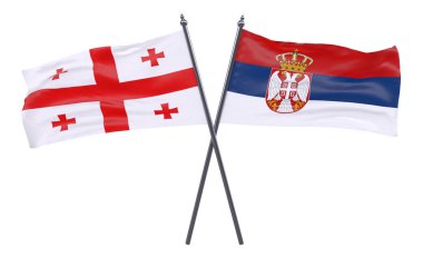 Gürcistan ve Sırbistan, iki beyaz arka plan üzerinde izole bayrakları geçti. 3D görüntü