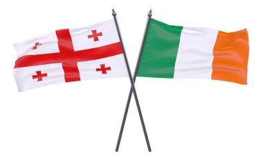 Gürcistan ve İrlanda, iki beyaz arka plan üzerinde izole bayrakları geçti. 3D görüntü