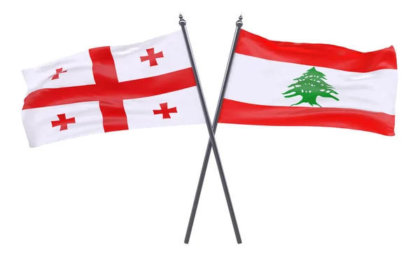 Gruzie Libanonu Dva Překřížené Příznaky Izolované Bílém Pozadí Obrázek — Stock fotografie