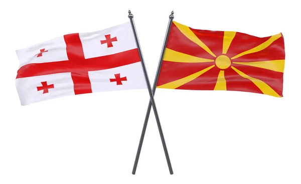 格鲁吉亚和马其顿两个交叉的旗帜在白色背景下被隔离 — 图库照片