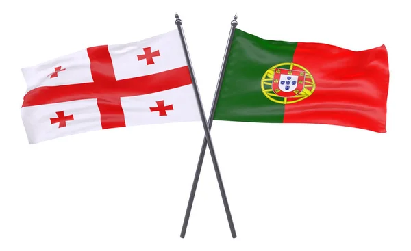 Gürcistan Portekiz Iki Beyaz Arka Plan Üzerinde Izole Bayrakları Geçti — Stok fotoğraf