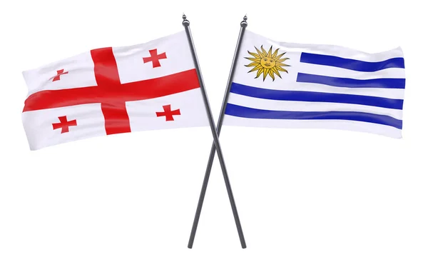 Georgia Uruguay Dos Banderas Cruzadas Aisladas Sobre Fondo Blanco Imagen — Foto de Stock