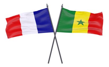 Fransa ve Senegal, iki beyaz arka plan üzerinde izole bayrakları geçti. 3D görüntü