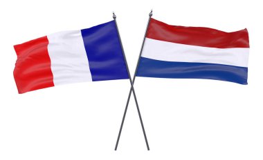 Fransa ve Hollanda, iki beyaz arka plan üzerinde izole bayrakları geçti. 3D görüntü