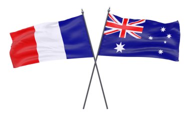 Fransa ve Avustralya, iki beyaz arka plan üzerinde izole bayrakları geçti. 3D görüntü