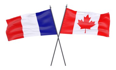 Fransa ve Kanada, iki beyaz arka plan üzerinde izole bayrakları geçti. 3D görüntü