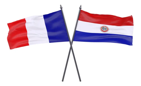 Франция Парагвай Два Скрещенных Флага Белом Фоне Изображение — стоковое фото