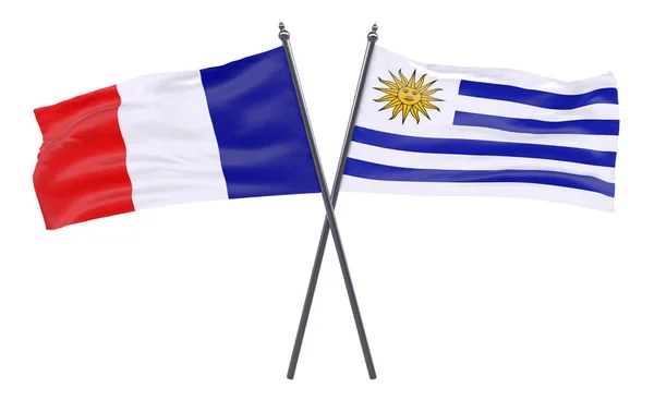 France Uruguay Deux Drapeaux Croisés Isolés Sur Fond Blanc Image — Photo