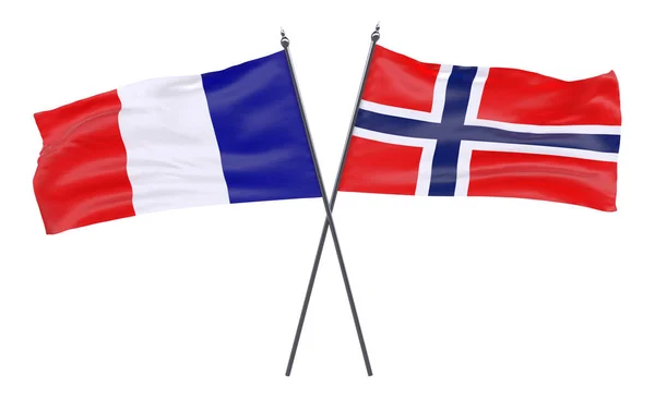 France Norway Two Crossed Flags Isolated White Background Image — Stock Photo, Image