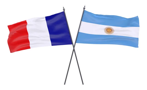 France Argentine Deux Drapeaux Croisés Isolés Sur Fond Blanc Image — Photo