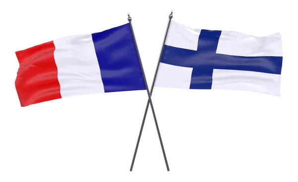 France Finland Two Crossed Flags Isolated White Background Image — Stock Photo, Image