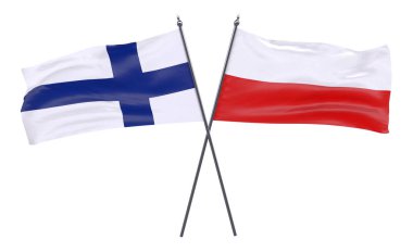 Finlandiya ve Polonya, iki beyaz arka plan üzerinde izole bayrakları geçti. 3D görüntü