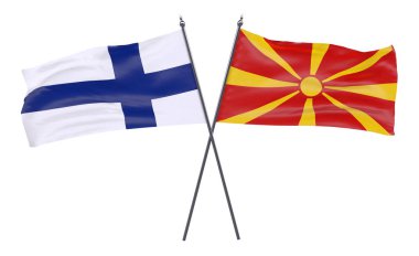 Finlandiya ve Makedonya, iki beyaz arka plan üzerinde izole bayrakları geçti. 3D görüntü