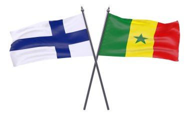Finlandiya ve Senegal, iki beyaz arka plan üzerinde izole bayrakları geçti. 3D görüntü