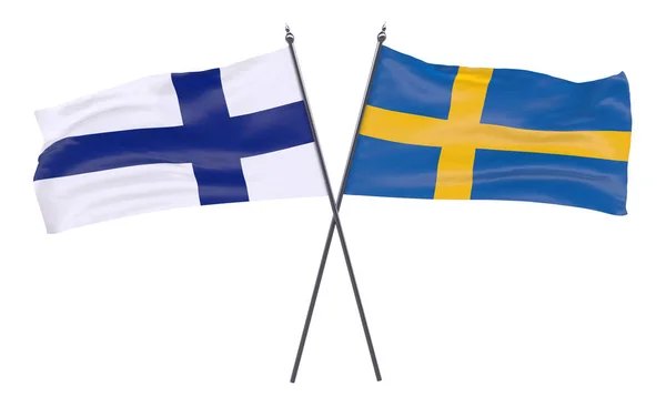 Finlandia Szwecja Dwa Skrzyżowane Flagi Białym Tle Obraz — Zdjęcie stockowe