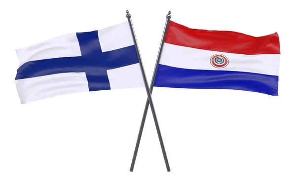 Φινλανδία Και Παραγουάη Δύο Διέσχισε Σημαίες Που Απομονώνονται Λευκό Φόντο — Φωτογραφία Αρχείου