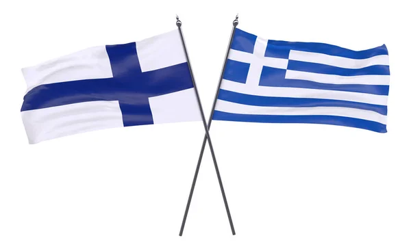 Φινλανδίας Και Της Ελλάδας Δύο Διέσχισε Σημαίες Που Απομονώνονται Λευκό — Φωτογραφία Αρχείου