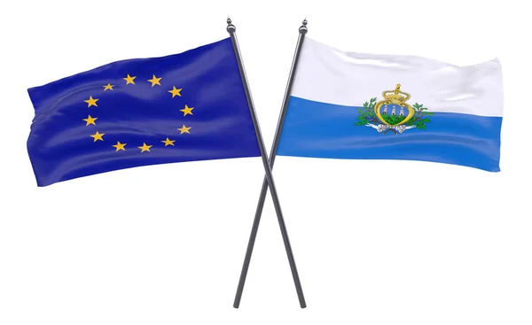 Och San Marino Två Korsade Flaggor Isolerad Vit Bakgrund Bild — Stockfoto