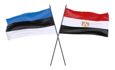 Estonya ve Mısır, iki beyaz arka plan üzerinde izole bayrakları geçti. 3D görüntü