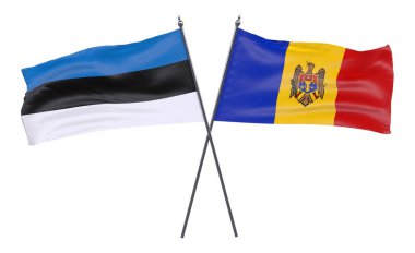 Estonya ve Moldova, iki beyaz arka plan üzerinde izole bayrakları geçti. 3D görüntü